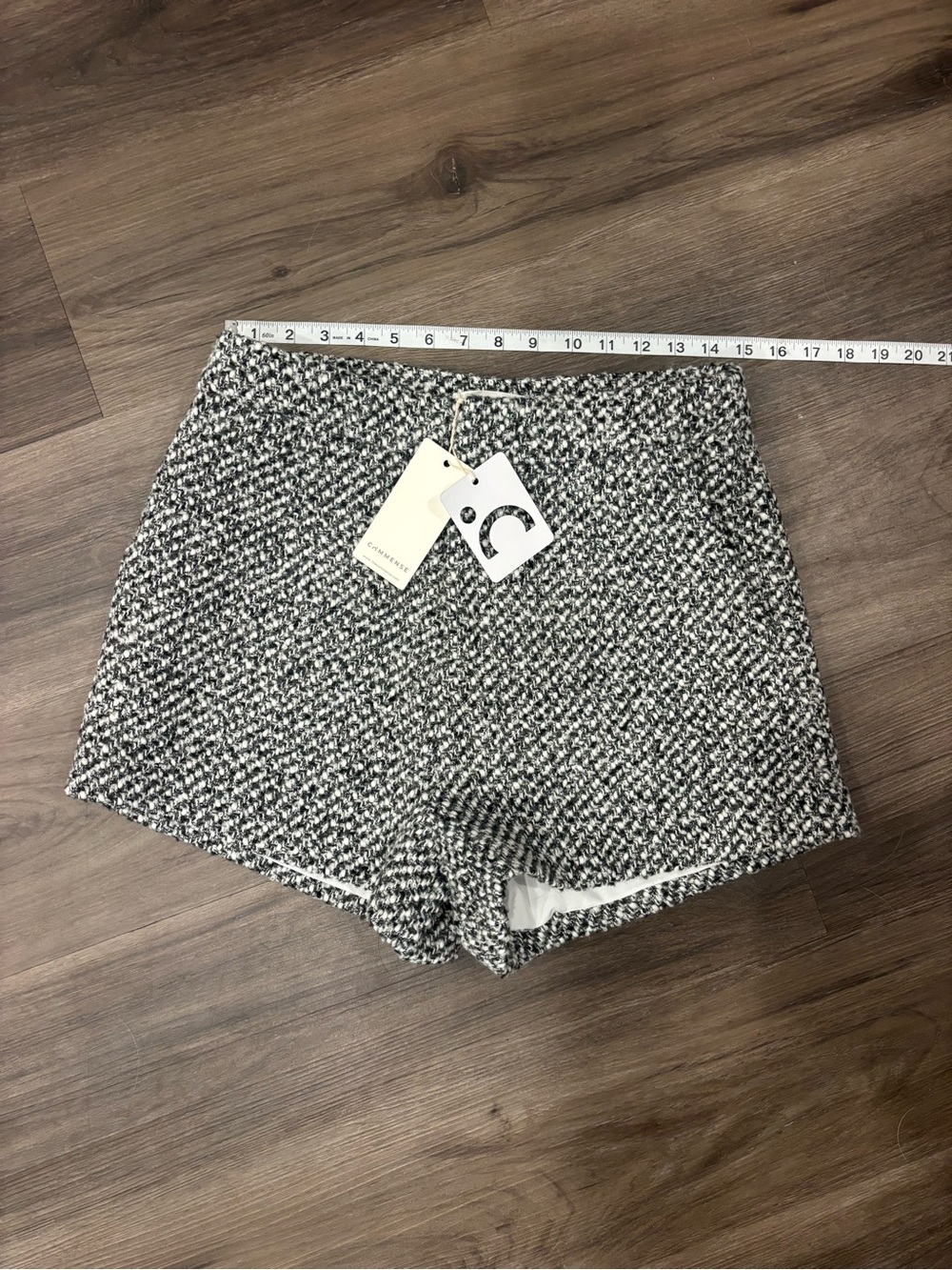 Commense High-Waist Black & White Tweed Shorts